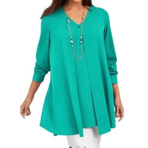 22W green tunic style top hi-lo hem NWOT
